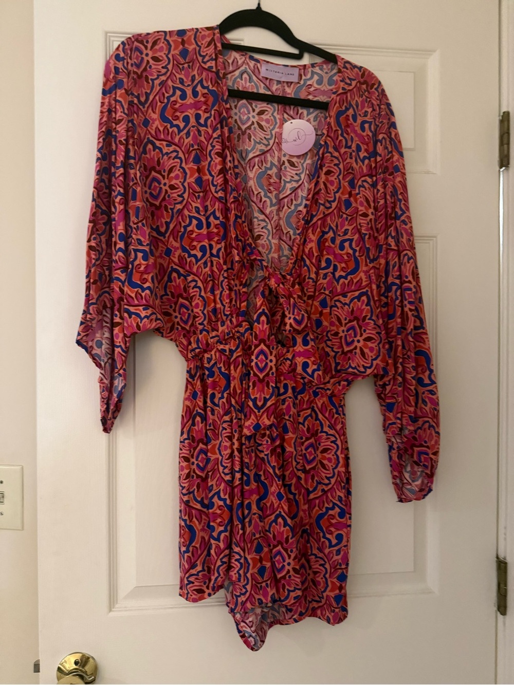 Pink Floral-Print V-Neck Tie-Front Bodysuit Romper